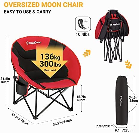 Кингкамп Месечината сочини кампување со голема преклопна преклопна преносна тешка удобна софа стол поддржува 300 bs со држач за чаши