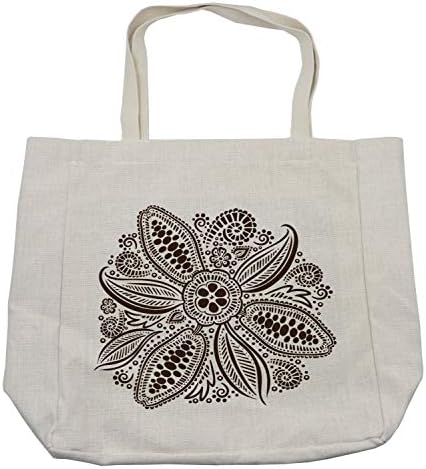 Амбесон торба за шопинг од какао, украсен какао грав формирајќи илустрација на органски лисја од цвеќиња, еколошка торба за еднократна