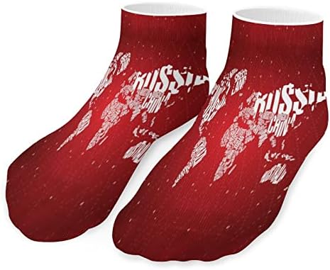 Среќна Божиќна светска мапа 5 парови чорапи на глуждот со низок исечен лесен чорапи за дишење екипаж чорапи без шоу чорапи за атлетски
