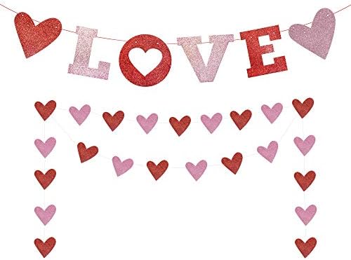 Љубов Банер, Црвениот Блескав Денот На Вљубените Банер, Денот На Вљубените Украси Венец Фото Реквизити, Срцето Украси, Ангажман, Свадба Годишнината