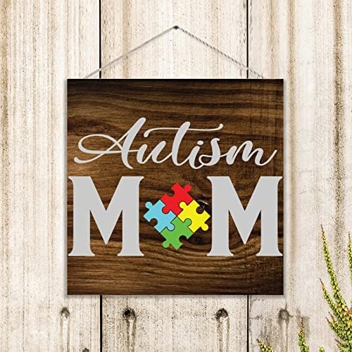 Аутизам мама загатка парче дрвен знак аутизам знак за подигнување на свесност парчиња аутистична поддршка Декоративна плакета виси wallидна