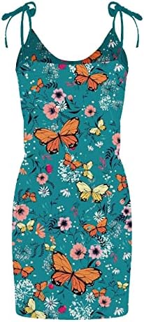Lutlyенски летни фустани за одмор, обичен V-врат печатен со џебови пулвер за халтер миди летни фустани за жени 2022 година