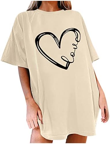 Облека трендовски краток ракав срце Loveубов графичка салон Топ маица за дама екипаж вратот кошула лето есенски жени L4 L4