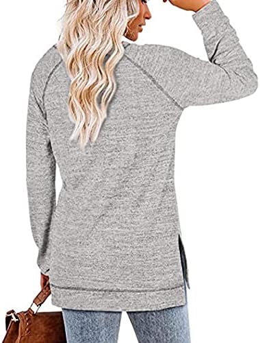 Џемпери преголеми жени обични меки врвни кошула со долга ракав со тркалезен врат цврста боја долги ракави врвови случајно