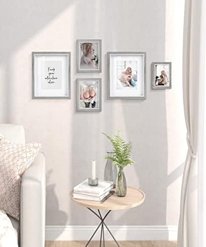 Sonefreiy 5x7 Рамки со слики сиво дрво модерна рустикална фото рамка поставена за биро wallид што виси дома украс, сет од 2 подароци за мајка