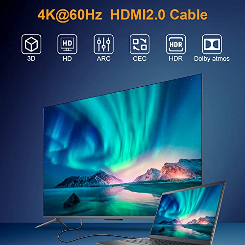 VEECOH 4k HDMI Кабли 10ft/3M 2-Пакет, Голема Брзина Hdmi Кабли 2.0, Highwings HDR 4K@60Hz 1080P@120Hz,Hdmi Кабел Поддршка 3D,HD,ARC,