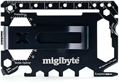Migibyte 45 -во -1 Multitool - повеќенаменски, секојдневна алатка за џеб на отворено со клип за пари и заштитен ракав за носење - тенок,
