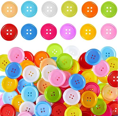 200 парчиња детски живописни бои копчиња за занаети, 1,2 инчи пластични рунда А разновидни копчиња за шиење на рамен