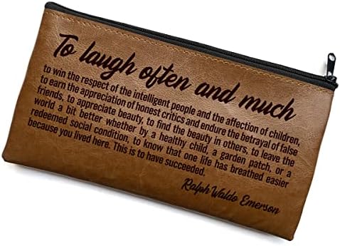 Qqiliren Инспиративен подарок за смеење често и многу молив, торбичка со пенкало, врежана кожа молив торба гроздобер ретро патент