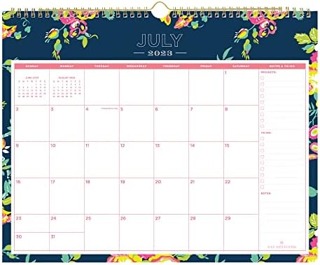 Дизајнер на денот на синото Небо за 2023-2024 Академска Година Месечен Ѕиден Календар, 15 'х 12', Жица, Дел За Белешки, Морнарица Пејтон