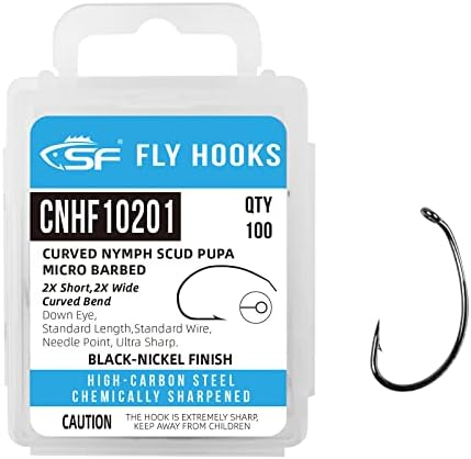 SF Flying Hooks Micro Barbled Carbon Steel Black Nickel/Bronze Forged со Mini Box68101214161818 100PCS за суви мушички, влажни