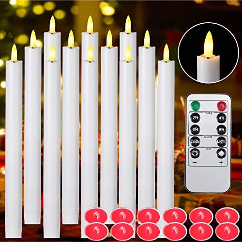 12 парчиња свадбени свеќички со затемнети свеќи со далечински треперење батерии управувани со предводен пламен, висечки свеќи 3Д