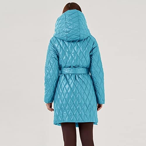 Xiaojmake жени со памучни јакни со средно дијамантски памучни јакни со ватиран колено должина на палто, топло зимско асиметрично