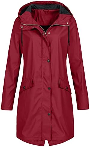 Зимски палта на Кокера за жени јакна од дожд, жени со цврста боја, обложена со качулка, лесен мантил, водоотпорен ветерник на отворено