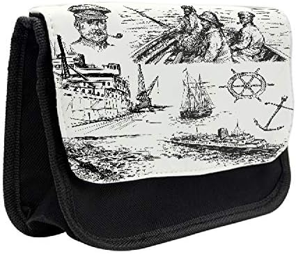 Необичен случај на наутички молив, рибарски капетан морнар, торба со молив со ткаенини со двоен патент, 8,5 x 5,5, црно бело