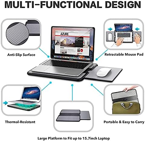Abovetek 25,6 x 19.29 Голема лаптоп биро за преклопување, преносен лаптоп скут биро w/влечење на лево/десно подлога за глувче, лента за скут за кауч за софа или патување или па