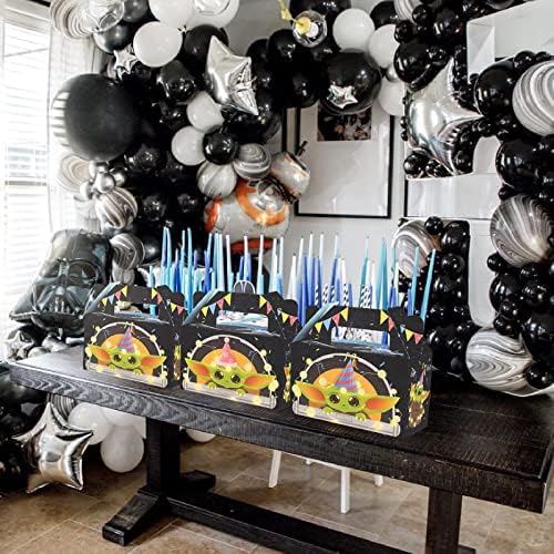 12 парчиња Бебе Јода роденденска забава материјали мандалорија тема бонбони кутии, торба за торба, кутија за играчки, кутија