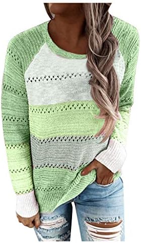 МУДУХ Џемпери За Жени Исечени Сплит Боја Блокирање Лабава Круг Вратот Шупливи Долги Ракави Мода Пуловер Џемпер