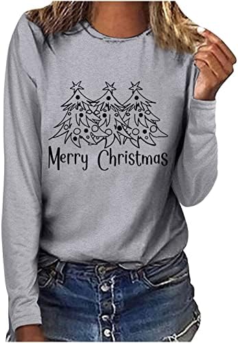 Среќни Божиќни врвови за жени со долги ракави пуловер маица Бафало карирано божено дрво графички џемпер есен Y2K облека