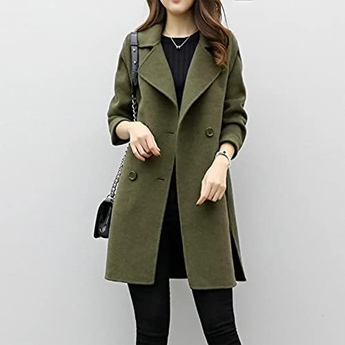 Женски лаптоп палто со двојно градите со средна должина јакна кардиган удобност топла надворешна облека за надворешна облека