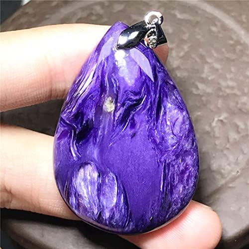 Природна пурпурна хароит приврзоци Шароит камен накит за жени мажи заздравуваат среќа кристал камен 41x28x9mm монистра сребрена