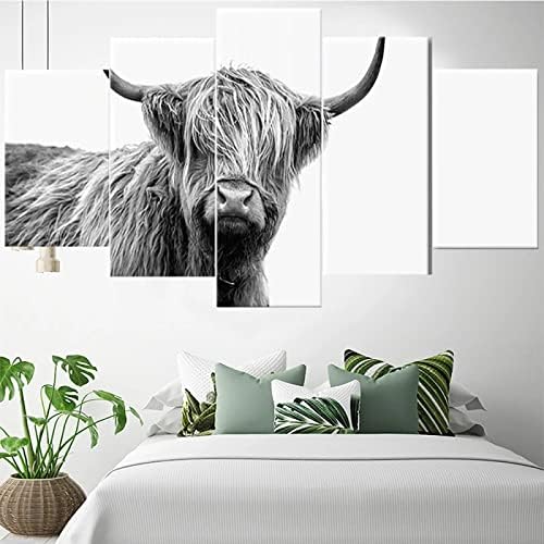 Отпечатоци на платно 5 парче wallидна уметност постер за животни сиво кравјо платно модерно 5 парчиња платно сликарство 5 панел платно слики испружени