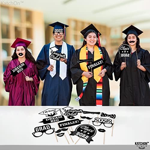Прописи за фото -штанд за дипломирање 2022 - Пакет од 21 | Декорации за забави со црно -бело дипломирање 2022 | Дипломирање на фото -штанд