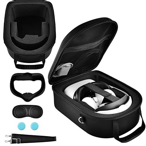 Носење кутија компатибилен со Oculus за Quest 2 Напредни слушалки за виртуелна реалност, кутија за слушалки за игри со VR, контролори на елитни ленти за допир, со 4 во 1 леќи