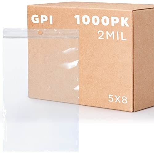GPI - 5 x 5 - Масовно куќиште од 1000, 2 мил дебела, чиста пластика што може да се повлече од поштенски кеси, виси дупка за дисплеј,