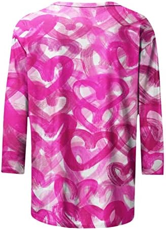 3/4 врвови за ракави за женски моден графички графички пулвер кошула в Valentубена блуза за печатење на туники обични лабави маички