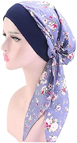 Елегантно претходно врзано хемо капа со свилени шамии за жени од карцином, печати капа за капаче за глава на главата за опаѓање на косата