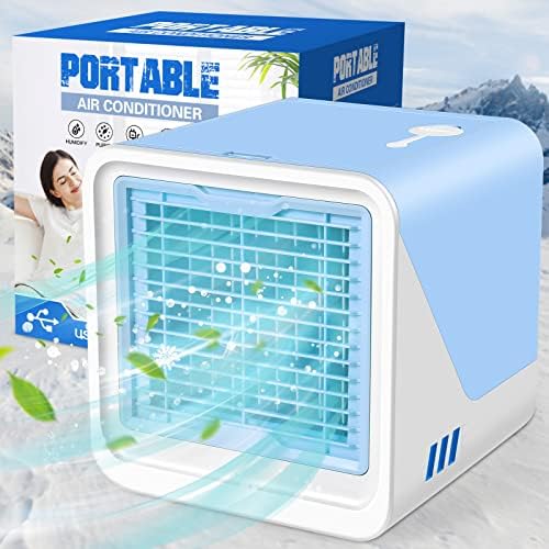 Преносен климатик, 3-во-1 личен мини климатик во 3 брзини, USB-ладилник за испарувачки воздух со LED светло за спална соба, канцеларија, дневна