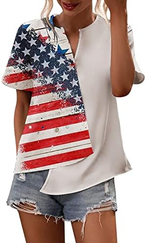 Патриотски кошули за жени во САД со знамиња на знамето Неправилни помлити со кратки ракави со кратки ракави на врвот starsвезди шарени
