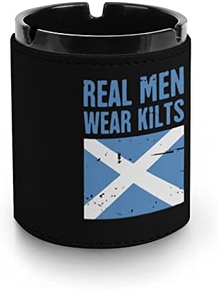 Шкотско знаме Вистински мажи носат колтови Премиум кожа од пепел, тркалезна цигари Десктоп пушење фиока за пепел за автомобил или употреба