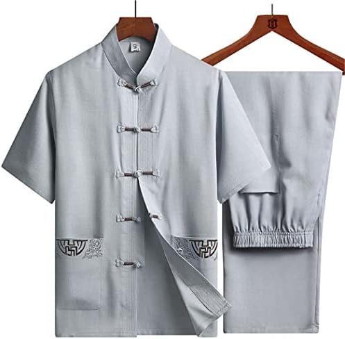 Традиционална кинеска облека поставена за мажи, возрасни таи чи кунг фуни униформи постелнина за кратки ракави кинески носии