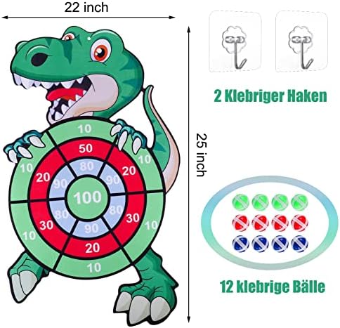 Одбор на провока Дарт со топки за деца 3-12, 29 диносаурус топка целна игра со 12 топки, сетови за целни игри на отворено за деца