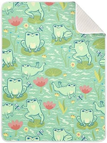 Swaddle Clabte Frogs Lotus памучно ќебе за новороденчиња, примање ќебе, лесен меко залепено ќебе за креветчето, шетач, расадници за ќебиња, 30x40