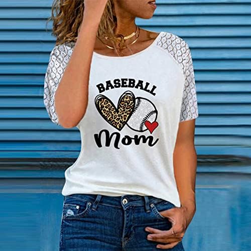 Женски врвови на туники чипка кратка ракав маичка лето основни маички срце бејзбол печатена блуза фустани трендовски маички кошули