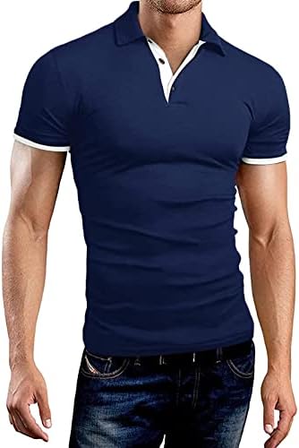 XXBR машки поло маички предни плочи на вратот на вратот на голф врвовите на голф летни кратки ракави обични тениски кошула