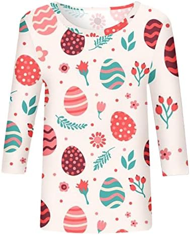 Велигденски кошули за жени женски симпатични печати за печатење случајна лабава лесна пулаверска блуза со преголеми врвови