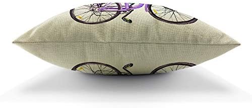 Екобла велосипед фрла перница покрива виолетова виолетова велосипед со лаванда цвеќиња букет во корпа ретро декоративна кутија за перница