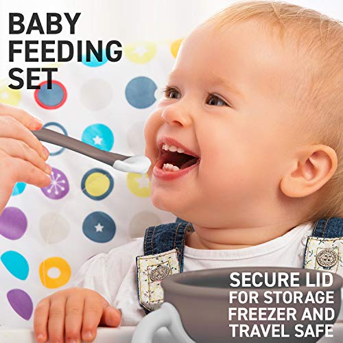 Пари Бебе Чинии и Бебе Лажици. Бебе Предводена Одвикнување Бебе Хранење Сет-Сет Вклучува Бебе Лажица, Бебе Силиконски Сад И Безбеден