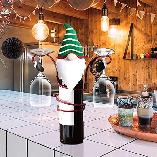 Qbomb Божиќно шише со шише со шише, држете 1 шише со вино и 2 чаши, совршени за празник за домашен украс и решетка за складирање на кујна,