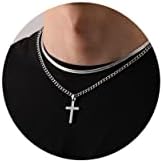 Зокоми вкрстено ѓердан за мажи момчиња не'рѓосувачки челик слоевит кубански врски харинган ланец крст приврзок религиозен моден накит