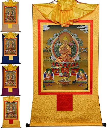 Ганданра Три форми на Је Цонгхапа, тибетанска сликарска уметност, будистичка брокада на Танга, таписерија на Буда со свиток