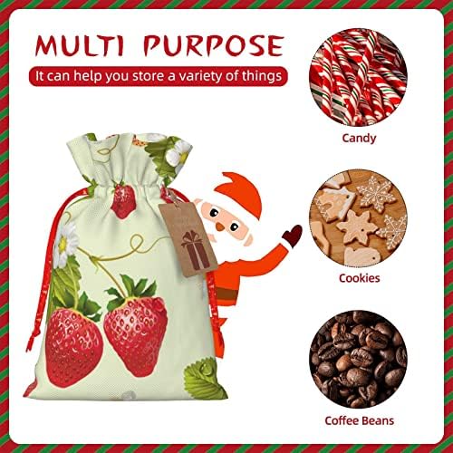 Божиќни Торби За Подароци Со жици за Влечење, Прекрасна Јагода - Мали Кеси За Бонбони За Божиќно Лекување За Празнично Завиткување