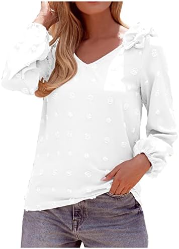 Плус големина на врвови за жени со долги ракави со долги ракави, џемпер на маички врвни цврсти блузи во боја 0 пролетни есенски врвови