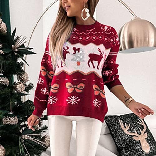 Chrisенски Божиќни џемпери мода Дедо Мраз везена тркалезна врата плетена џемпер Клаус Клаус Комплетна џемпер семејство