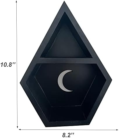 Eostbe црна кристална полица за приказ, дрвени лебдечки полици дијамантски обликувани за готска, геометриска wallидна декоративна полица за
