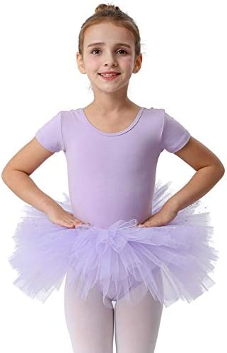 MDNMD краток ракав сјај за танцување балет туту леотарна балерина облека за девојки дете